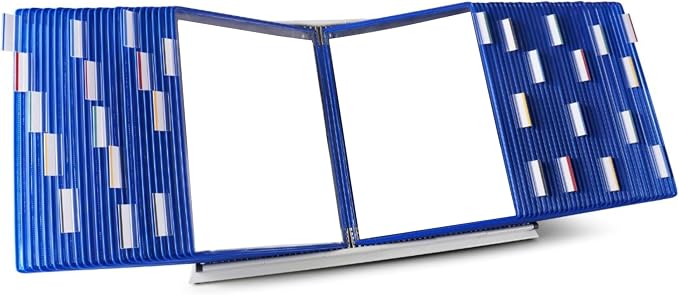 Tarifold Desktop Reference Display System, 60 Pockets, Blue | 60 Double-Sided PVC Pockets, Holds 120 Letter-Size Sheets, Sturdy Metal Base, Quick-Find Indexing, Quick and Easy to Assemble by TARIFOLD