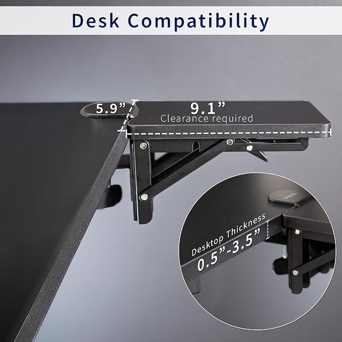 VIVO Clamp-on 6 x 9 inch (11 Including Clamps) Desk Extender, Wrist Support, Armrest Tray, Table Mount for Sit Stand Desks, Black, DESK-EXT09 | Wrist Support, Armrest Tray, Table Mount for Sit Stand Desks - Image 3