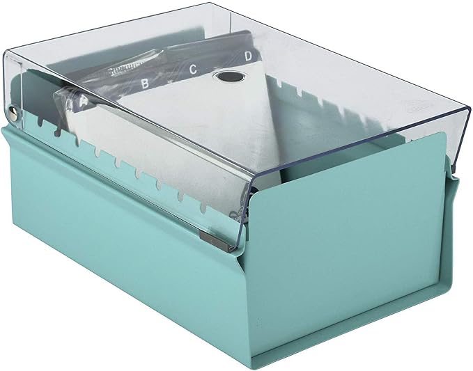 Acrimet 4 x 6 Card File Holder Organizer Box Metal Base Heavy Duty (AZ Index Cards and Divider Included) (Green Color with Clear Crystal Plastic Lid Cover) | With A-Z Index & Non-Slip - Image 5