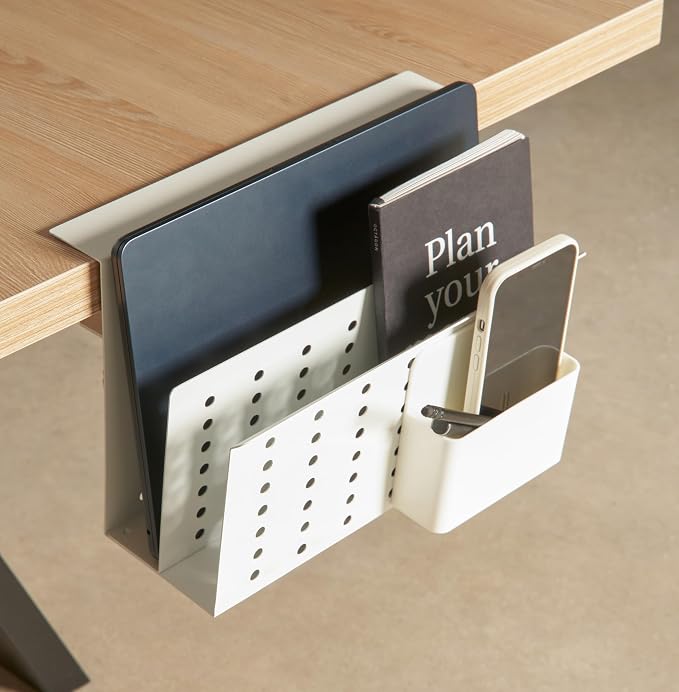 GAROOD Laptop Side Storage Vertical Stand Under Desk top Storage Clamp On Desktop Shelf Hanging Desk Organizer Computer Mount Side Table Organizer Caddy Book Caddy - Two Tier White by GAROOD