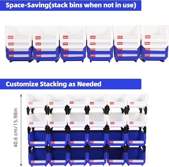 24 Packs Stackable Storage Bins, 5" x 4" x 3" Organizer Bins, | Plastic Small Parts Bin for Garage, Craft, Workbench, Hardware & Office - Image 4
