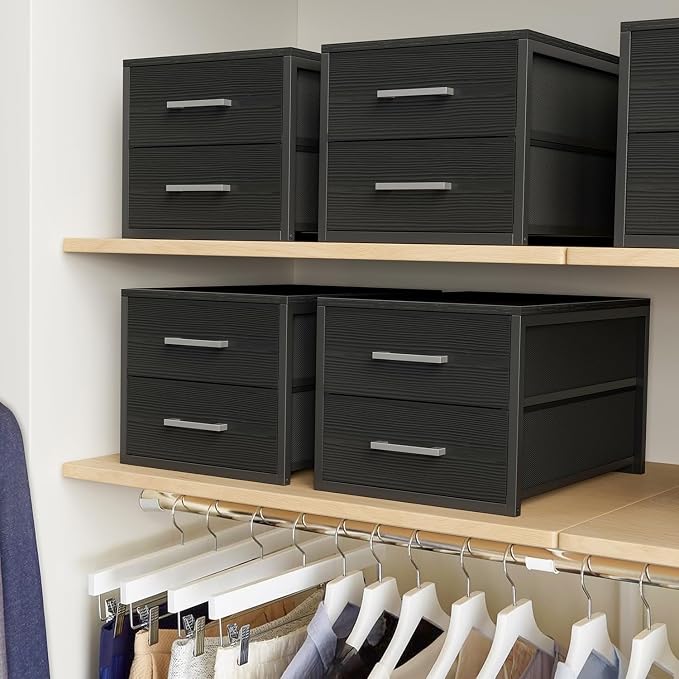 BOLUO Stackable Storage Drawers Narrow Closet Organizers and Storage Fabric Black 2 Drawer Dresser for Bedroom Modern - Image 8