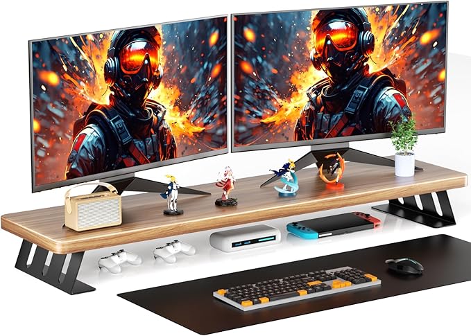 Dual Monitor Stand Riser, 39 Inch Large Wood Monitor Stands for 2 Monitors | Desk Monitor Riser for Computer/Laptop/Printer/TV, Stand Riser up to 220 lbs by NestNeatHome