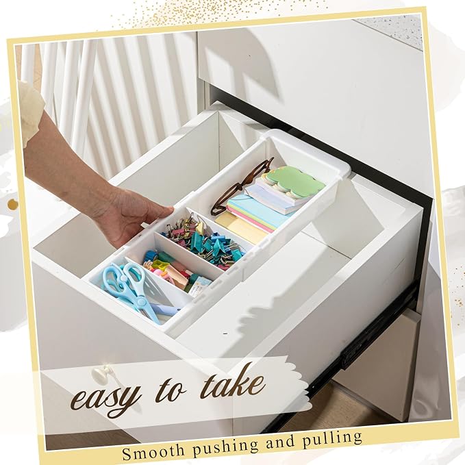 2 Pcs Expandable Drawer Organizer Bins Adjustable Deep Drawer Hanging Organizer Tray Expandable 11.4 to 18.1 Inches Plastic Dividers Storage for Office Bathroom Bedroom Kitchen Desk, White - Image 7