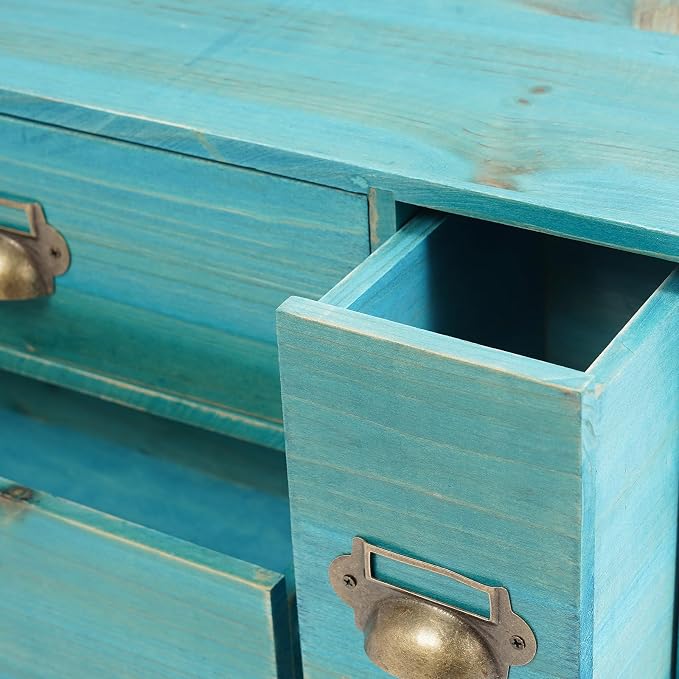14-Drawer Apothecary Cabinet - Wooden Storage Box - Vintage Chest of Drawers - Multipurpose Tool Box - Desktop Drawer Organizer for Herb Storage, Apothecary Diaries, Tea Collection - Blue - Image 8
