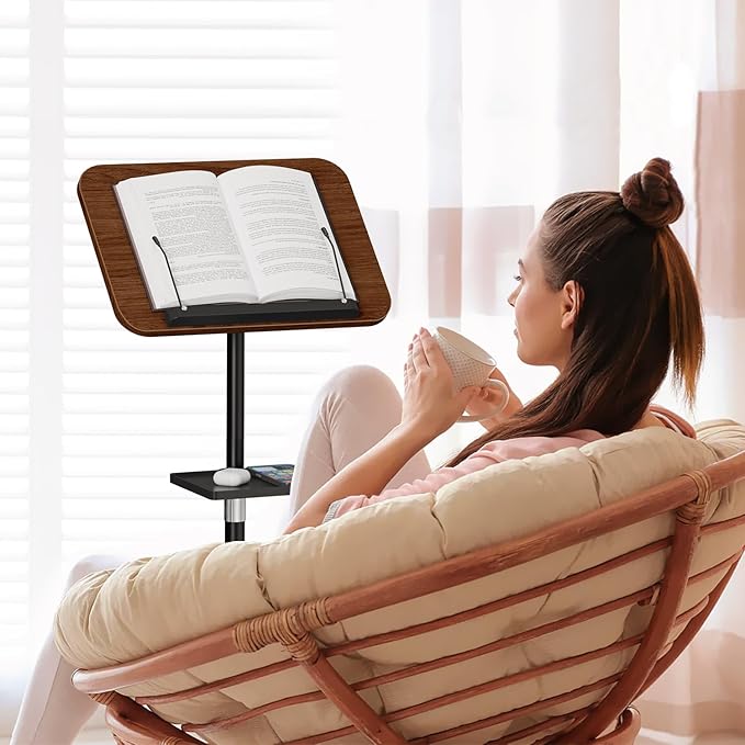 Snughome Floor Book Stand with Removable Tray, Wood Standing Book Stand for Reading, Height Adjustment 21"-51", Music Stand Cookbook Stand Textbook Stand Laptop Stand Book Holder for Display - Image 2