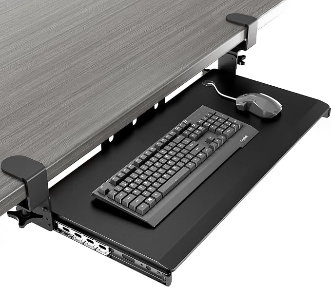 Keyboard Tray Under Desk Pull Out with Extra Sturdy Adjustable C Clamp Mount System, 27.3 (32.5 inch Including Clamps) x 11 Inch Slide-Out Platform Computer Drawer for Typing, Black,AX01WB01 by 1