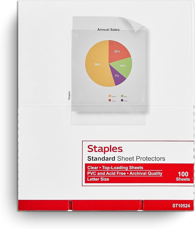 Staples Sheet Protectors, 8.5" x 11" – Top-Loading Clear Page Protectors, 3-Hole Punched, 2.4 Mil, 100-Pack - Image 4