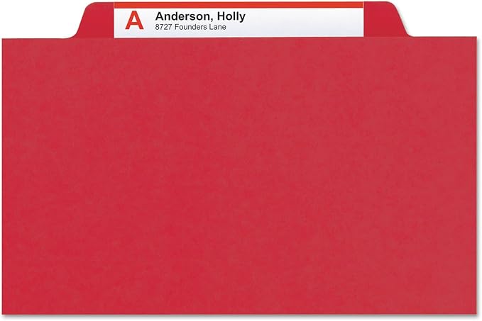 Smead Pressboard Classification File Folder with SafeSHIELD Fasteners, 2 Pocket Dividers, 2" Expansion, Legal Size, Bright Red, 10 per Box (19082) - Image 7