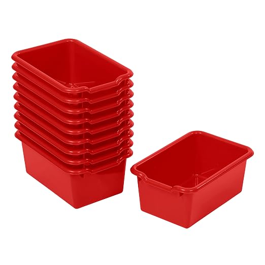 ECR4Kids Scoop Front Storage Bins, Multipurpose Organization, Red, 10-Piece by ECR4Kids