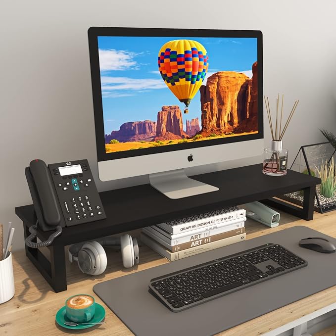YAOHUOO Dual Monitor Stand Riser, 39Inch Large Monitor Stands for 2 Monitors, Computer Monitor Stand, Wooden Desktop Oraganizer Shelf for Office Desk Computer,Laptop,TV - Image 3
