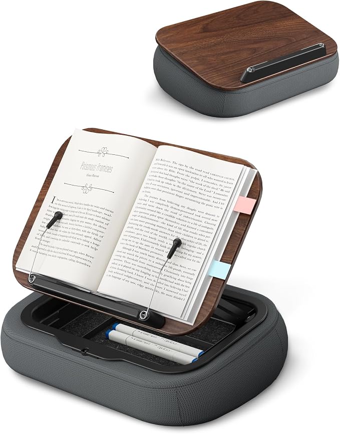 Viozon Lap Book Pillow Stand with Storage, Adjustable Beanbag Reading Pillow with Dark Wood Panel, Multi-Angle Book Holder for Hands-Free Reading in Bed or Sofa,Book Lover Essential,Soft Cushion by viozon