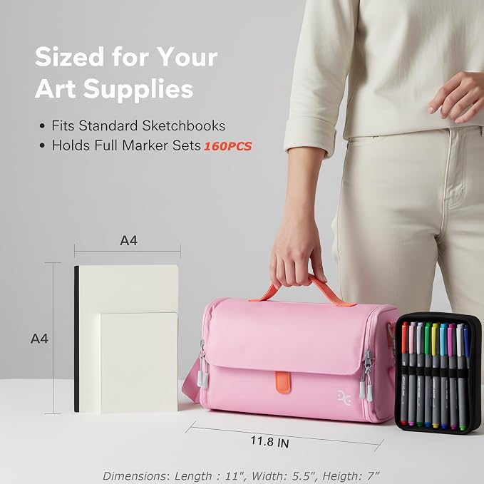 Togood Marker Pens Storage Tote Handbag, Up to 160 Pens, Pink Crossbody Bags Causal Shoulder Bag for Artists Hobbyist - Image 3