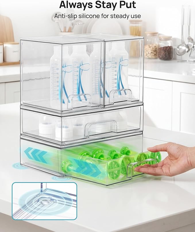 Vtopmart Clear Stackable Storage Drawers Set of 4, Plastic Organizer Bins for Makeup, Cosmetics, Beauty Supplies,Ideal for Vanity, Bathroom,Cabinet,Pantry Organization - Image 7