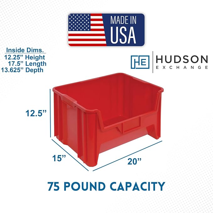 HE HUDSON EXCHANGE 20" x 15" x 12.5" Plastic Giant Stackable Hopper Bin, Red - Image 2