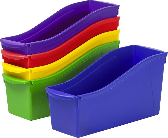 Storex Large Book Bin, Interlocking Plastic Organizer for Home, Office and Classroom, Assorted Colors, 30-Pack (70105C06C) by Storex