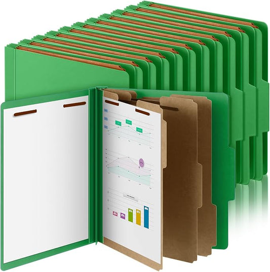 Skyygemm 36 Pcs Classification Folder Letter Size, 3 Divider File,Green | Back to School Supplies, Pressboard File with Fastener, Expanding Organizer Bulk for School Teacher, Office Employee, Staff by Skyygemm