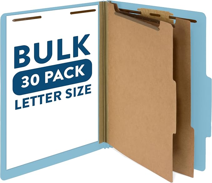 Blue Summit Supplies 30 Letter Size Light Blue Classification Folders, 2 Dividers, 2 Inch Tyvek Expansions, Durable 2, Letter Size, Light Blue Color, 30 Pack | Heavy-duty letter size, 2 in expansion, 2 prong fasteners, 2 dividers, for medical and legal... by BlueSummitSupplies
