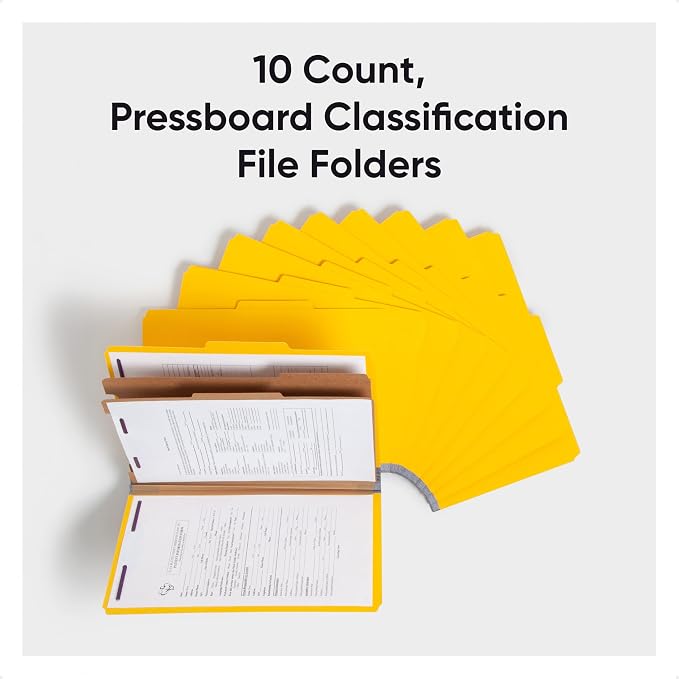 Smead Pressboard Legal Size File Folders with SafeSHIELD Fasteners, 2 Dividers, 2" Expansion, Office Folders, Paper Holder, Yellow, 10 per Box (19034) - Image 2