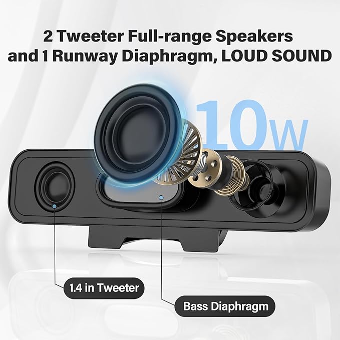 Computer Speakers for Desktop Pc, Monitor Speakers for Laptop,Pc Speakers with Loud Sound,Volume Control Easily Clamps to Monitors(USB-C to USB Adapter Included) (Light Grey)