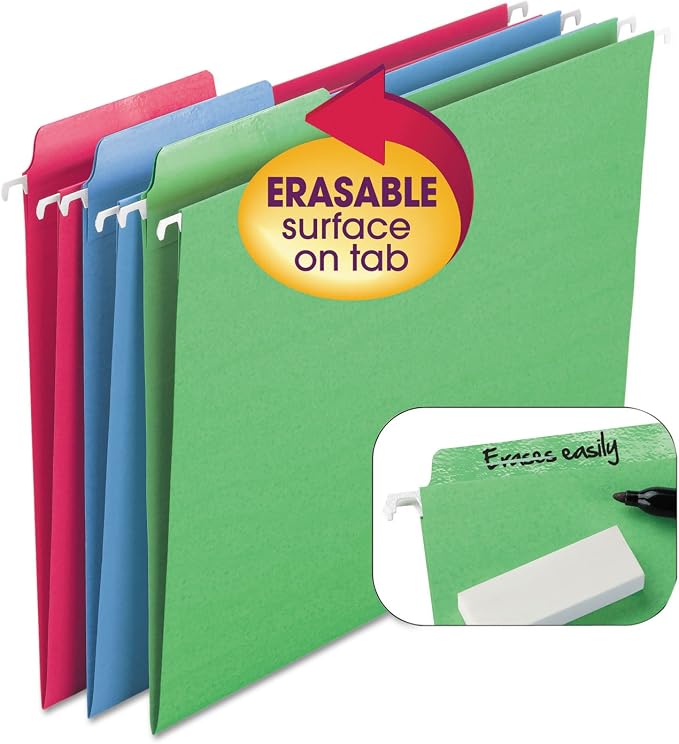 Smead 64032 Erasable Fastab Hanging Folders, 1/3-Cut, Letter, 11 Point Stock, Moss, 20/box - Image 3
