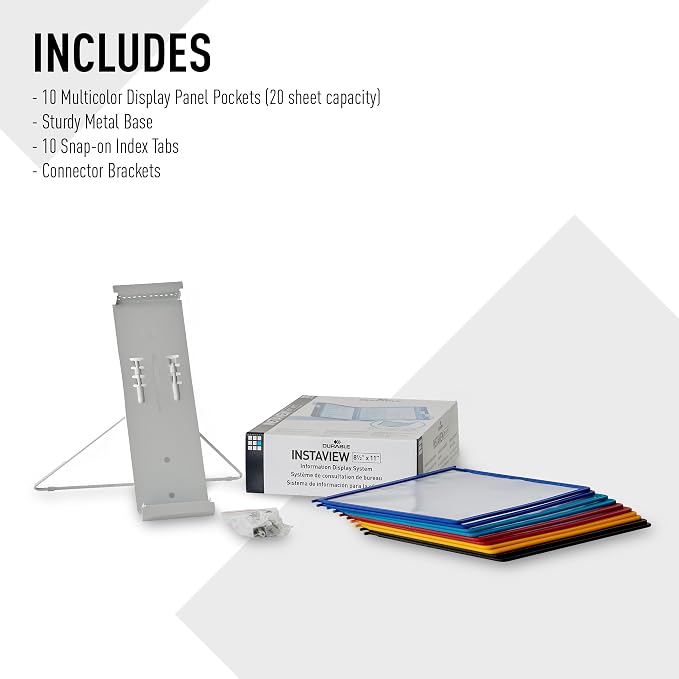 Durable Instaview20 Pocket Expandable Desktop Reference System - Letter Size 10 Double-Sided Panels - Assorted Color Borders (Pack of 10) - Image 6