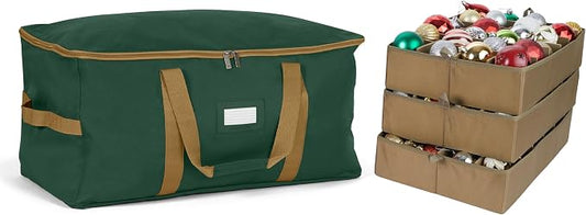 Covermates Keepsakes Adjustable Ornament Storage Bag – Heavy-Duty Polyester, Padded Dividers & FlexGrid Trays – Protective Holiday Ornament Organizer with Handles & Label Window, Green by Covermates