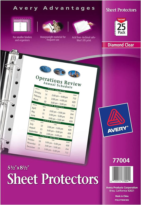 Avery Diamond Clear Heavyweight Sheet Protectors for Mini Binders, Holds 8.5" x 5.5" Sheets, 25ct (77004) by Avery