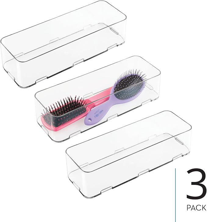 iDesign Interlocking Drawer Organizer, Set of 3, Clear | Kitchen, Bathroom, Desk Drawers - Image 2
