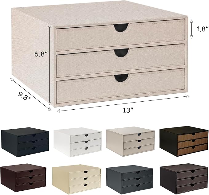 UnionBasic Leather Desktop Drawer Organizer, File Cabinet Magazine Document Holder, Office Supplies Desk Storage Organizer Box, 3 Drawer, Coffee - Image 7