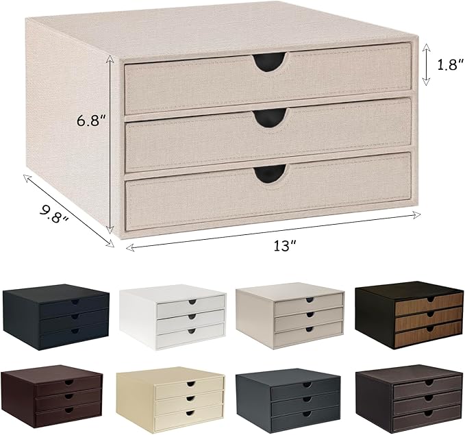 UnionBasic Document Organizer, 3-Drawer File Cabinet Document Storage Box, Office Desktop Filing Organizer, Seashell | Document Storage Box, Office Desktop Filing Organizer - Image 8