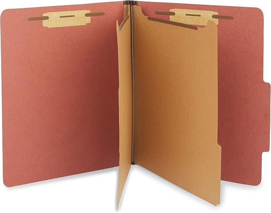 Staples 60% Recycled Pressboard Classification Folders, Letter Size, 2‑Dividers, 2.5" Expansion, Brick Red – 40/Carton by Staples