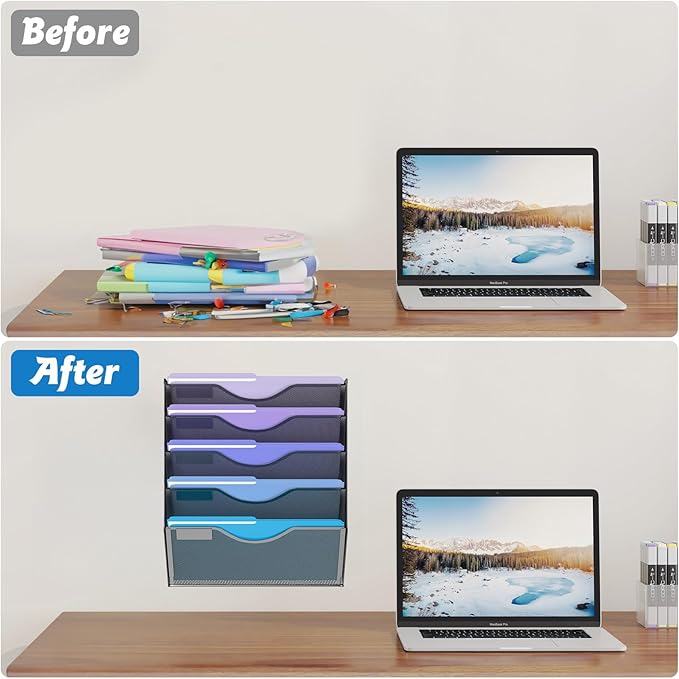 Gawerk 5 Tier Hanging Wall File Organizer, Mesh Mail Paper Orgnization Hanging File Folder Holder for Home Office, Black - Image 4