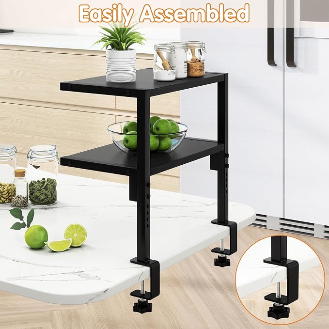 IBUYKE Clamp on Desk Organizer Shelf,Desk Extender Shelves TMZ007B | 12.9 inches,2-Tier Adjustable Storage Shelves, Above or Below Desk, for Desktop Accessories,Black - Image 8