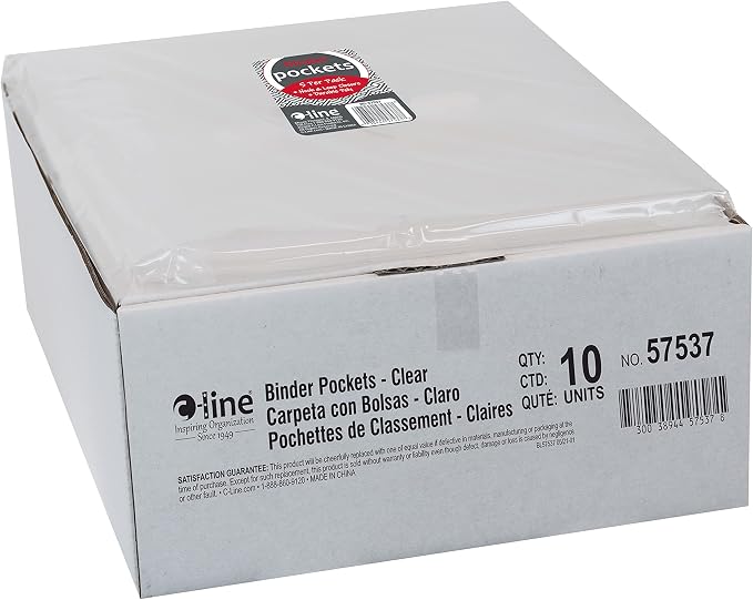 C-Line Side Loading Poly Binder Pockets with 1" Gusset, Clear, 10 Packs of 5 Pockets, 50 Total (57537-10) - Image 4