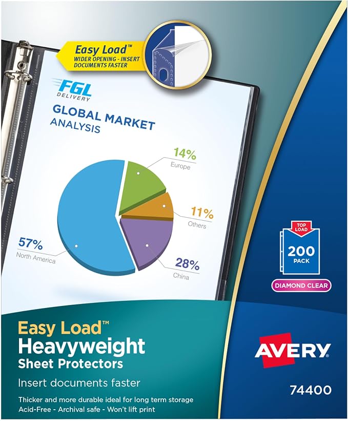 Avery Diamond Clear Heavyweight Sheet Protectors, Easy Load, 200 Document Protectors (74400) by Avery