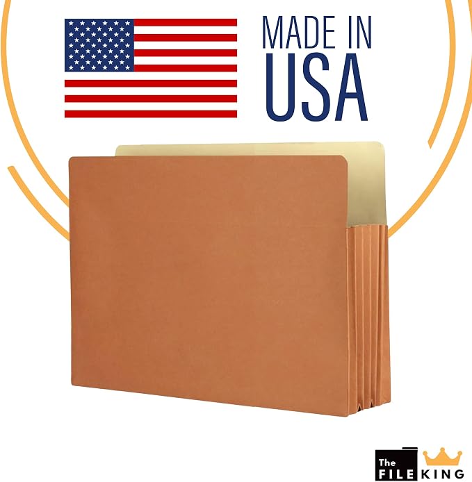 The File King 3.5" Expanding Accordion File Folder, Letter Size, Box of 10 | Red Rope Exterior | Manila Interior | Straight-Cut Tab | Fits 8.5" x 11" Documents | Made in USA - Image 5
