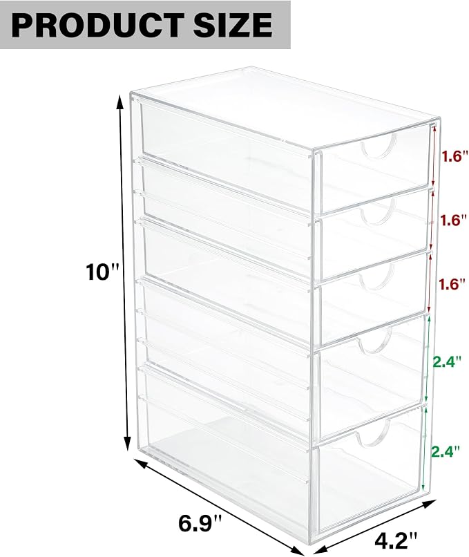 Prsildan Hair Accessories Organizer Acrylic Drawer with 5 Small Drawers | Clear, For Bathroom Vanity Office Desk, Jewelry Makeup Storage - Image 3