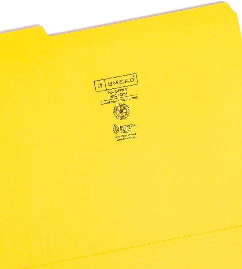 Smead File Folder, Reinforced 1/3-Cut Tab, Letter Size, Yellow, 100 per Box (12934) - Image 3