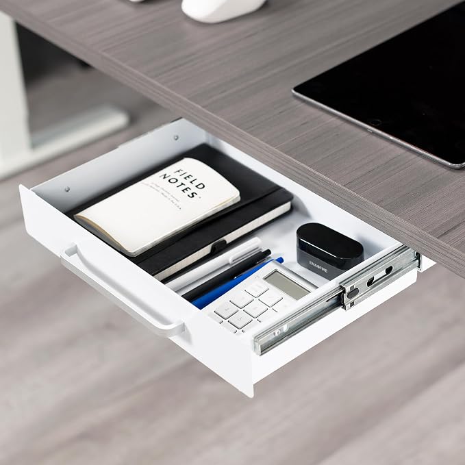 VIVO White 13 x 9 inch Under Desk Storage Drawer, DESK-DR1H-W | Sliding Steel Pull-out Drawer for Office Desk, Pull Handle, Storage Organizer for Sit Stand Workstation, Holds 11 lbs - Image 3