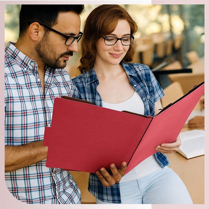 AmazingSpark 24 Pcs Legal Size Classification Folders Bulk 2 Dividers Pressboard File Folder with Expansion 2 Prongs Fastener Heavy Duty Office File Organizer for School Hospitals Home (Dark Red) - Image 7