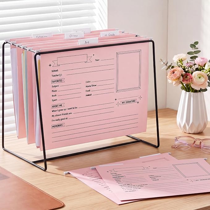 Glenmal 25 Pack School Years Memory File Folders Memory Pages Letter Hanging Files School Keepsake Organizer Questionnaire for Kids K-12 Student Info Record Personal Growth Tracking(Pink) - Image 4