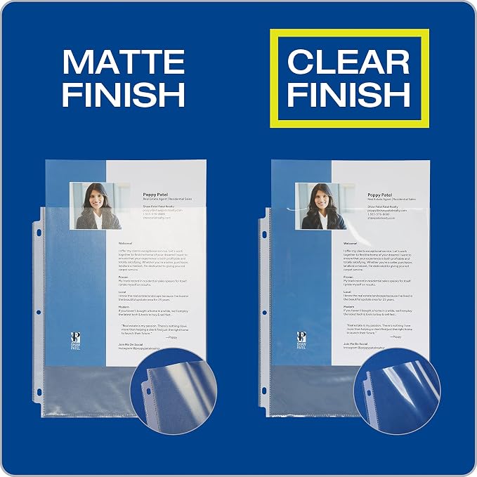 Oxford Sheet Protectors, Clear Finish, Page Protectors for 3 Ring Binder,Top Load, Letter Size Plastic Sleeves, Reinforced 3 Hole Punch for Binders, 100 per Box (33267) - Image 2