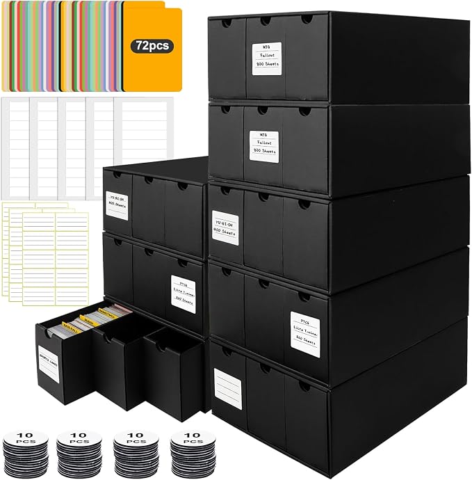 Trading Card Storage Box, Includes 24-600 CT Boxes & Card Dividers, + Trading Card Organizer for Collectible Card Games, for TCG, MTG, PTCG, Baseball Cards, with Labels & Tapes by QLOUNI
