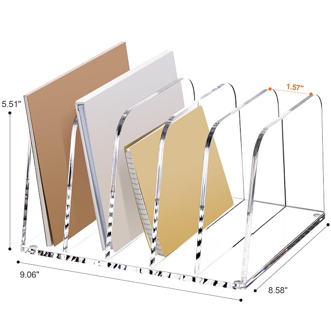 YUXUN Clear Acrylic Desktop File Sorter Organizer,Upright File Organizer, 5-Section Bookshelf for Home Office & Classroom - Image 6
