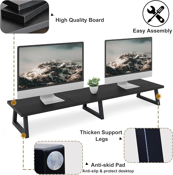 TEAMIX 42 inch Large Dual Monitor Riser, Desk Organizer Stand for TV Laptop | Extra Long Computer Stand Shelf, Wood & Steel TV Riser, Holds 300lbs, Keyboard & PS5 Storage Below, For Home Office & Gaming - Image 4