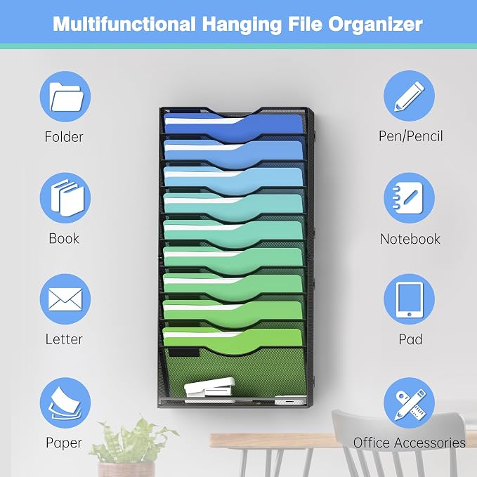 Kuntine.B Wall File Organizer Office Hanging Magazine Holder Wall File Organizer for Office Home - Image 4