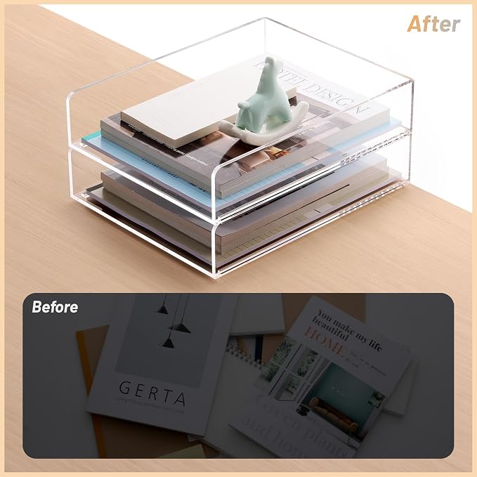 SANRUI Stackable Acrylic Desk Organizer, Paper Tray Organizer, 2-Pack | Desk Organizers and Accessories, File Organizer for Letter Book A4 Office File Folder Holder 12 x 9.26 x 5.3 inches, Clear - Image 7