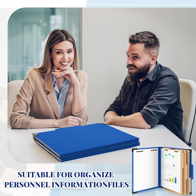 Henoyso 10 Pcs Hanging Classification Folders with Prongs, 3 Divider/ 8 Section, Letter Size, 8 Fasteners, 4 Inch Expansions, 1/3-cut Tab Pressboard File Folder for Office School Medical(Dark Blue) - Image 5