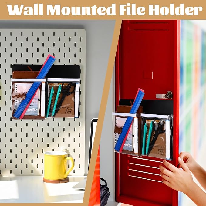 8 Pack Magnetic File Holder for Refrigerator 12 x 9.5 Inch Hanging Paper Organizer Black Board Organizer with 2 Magnetic Pocket Office Supplies Storage for Notebooks Planners Mail Letters - Image 6